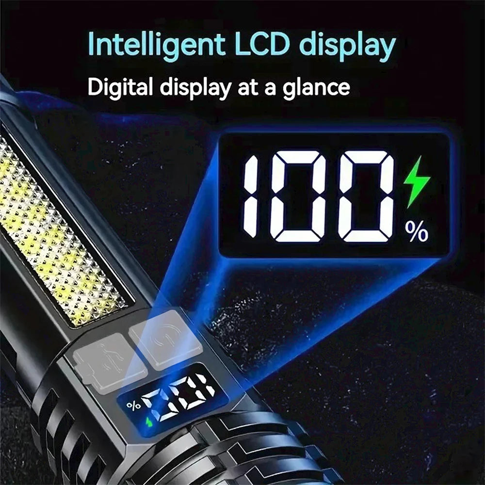 Illuminate your surroundings with this high-power LED flashlight. Featuring a powerful TYPE-C rechargeable battery and COB flashlight design, this versatile light provides bright and reliable illumination for various uses.