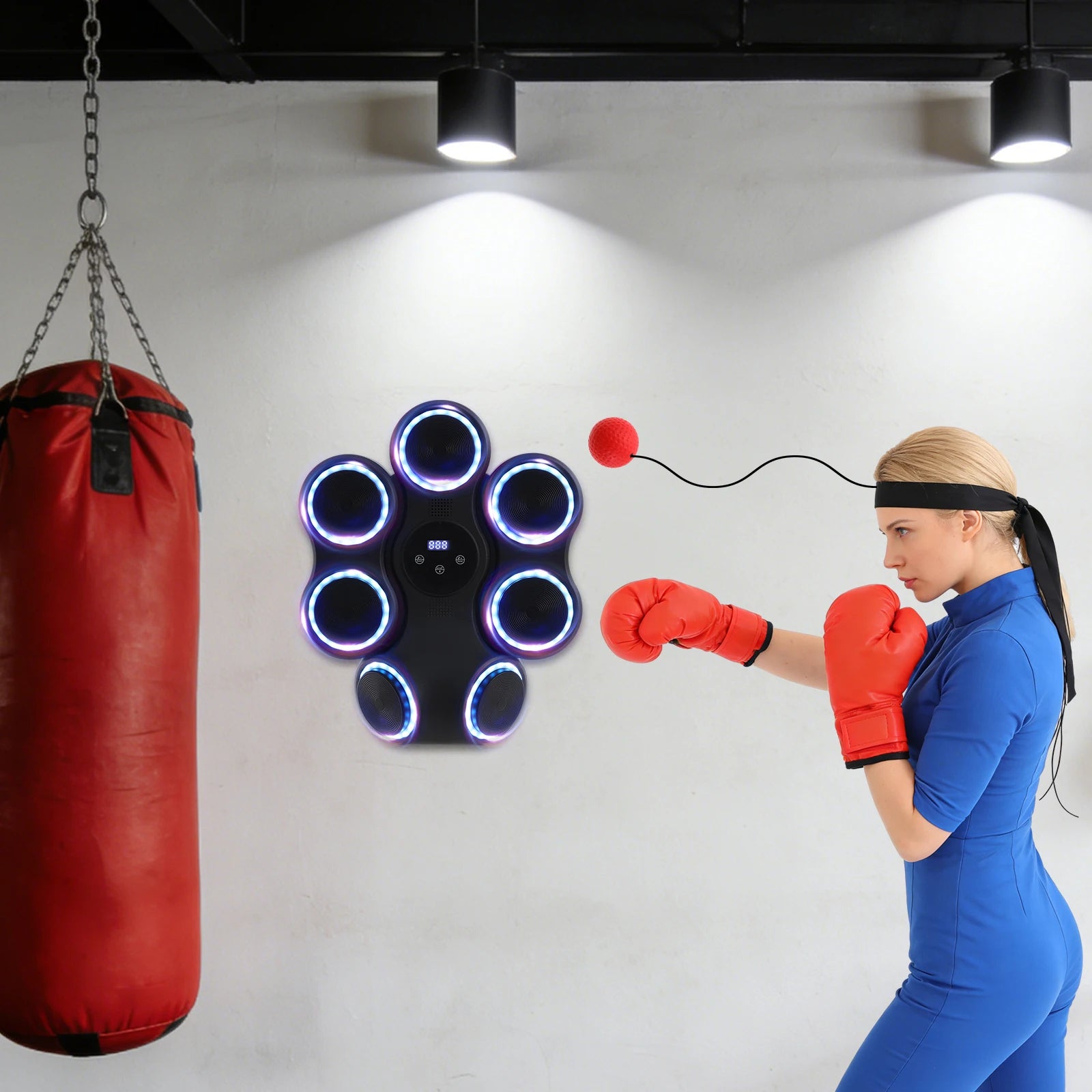 5W Interactive Punching Trainer, Wall Mounted Electronic Boxing Target with Lighting and Music, Smart Boxing Machine for Professional Boxers, Fitness People