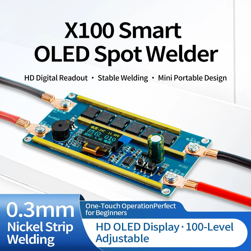 X100 Portable Spot Welder 100 Gear Adjustable LCD Display DIY Battery Welding Machine For 18650 21700 Nickel Strip 0.1–0.3mm