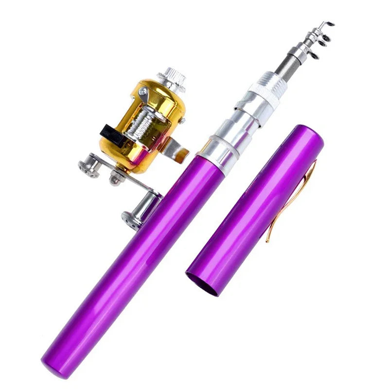 Pocket Ice Fishing Rod & Reel Combo set Pen Shape Telescopic Portable Complete Kit for River Lake Winter Fishing Outdoors