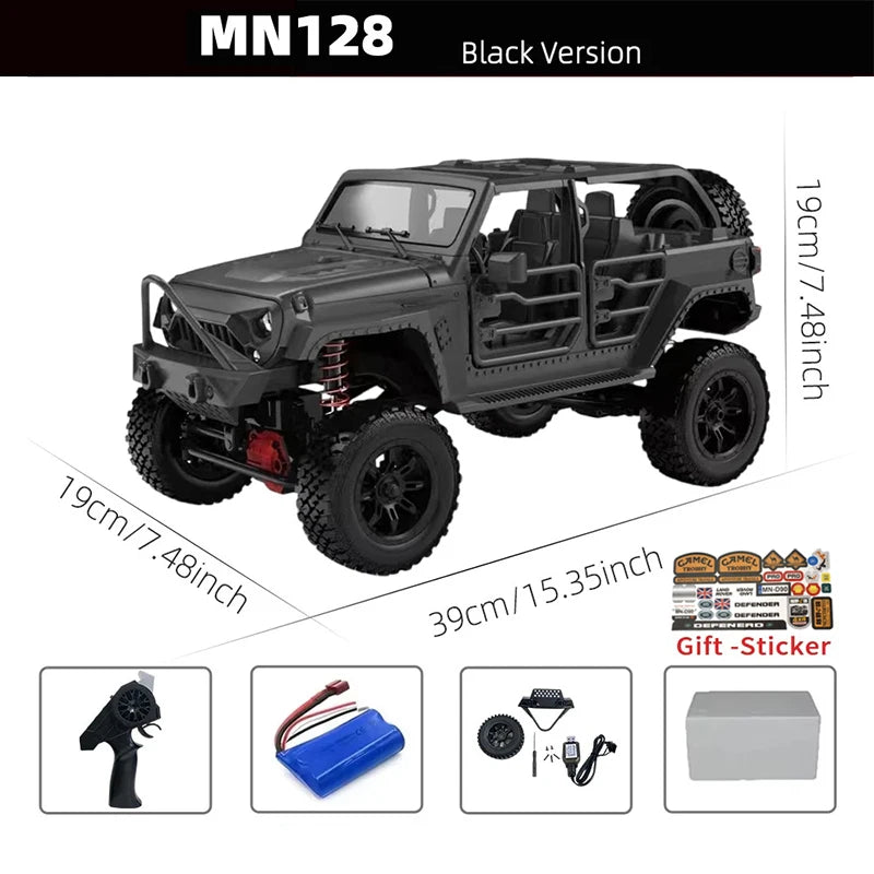 MN128 1/12 RC Car 4WD Jeep Model 2.4G Remote Control LED Light 4X4 Off Road 4WD Climbing RC Truck Electric Toy Car Gift for Boy