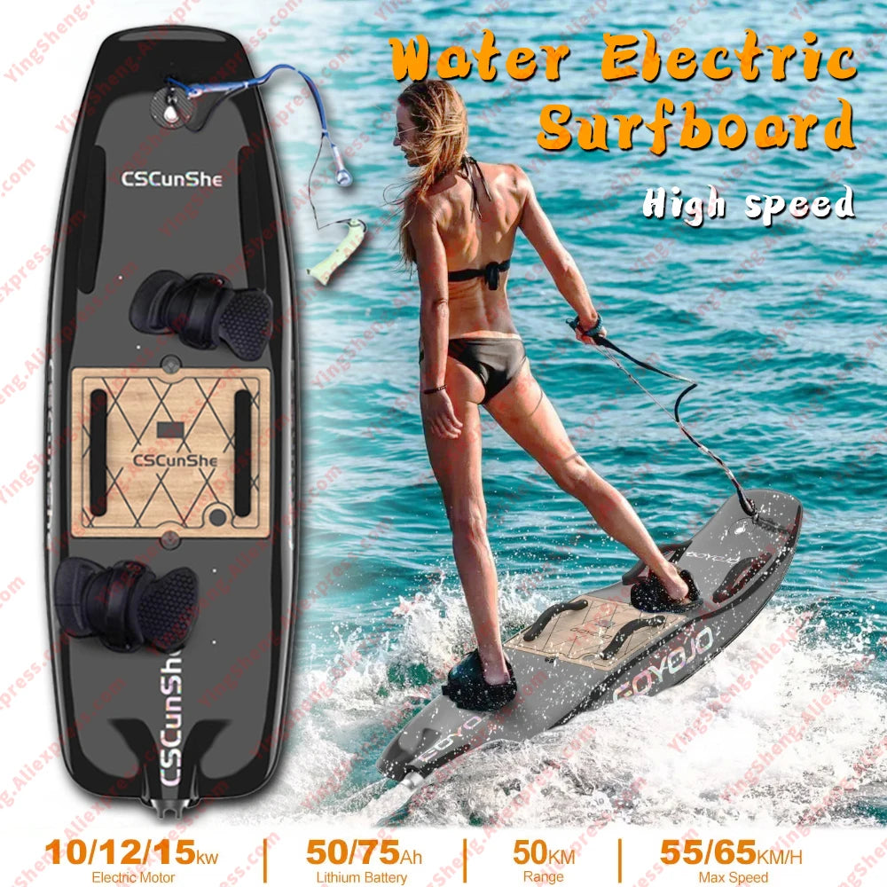 Carbon Fiber Water Electric Jet Surfboard For Adult with10kw High Speed Surfing Electric Jetboards With3 Tail Smart Water Scoote