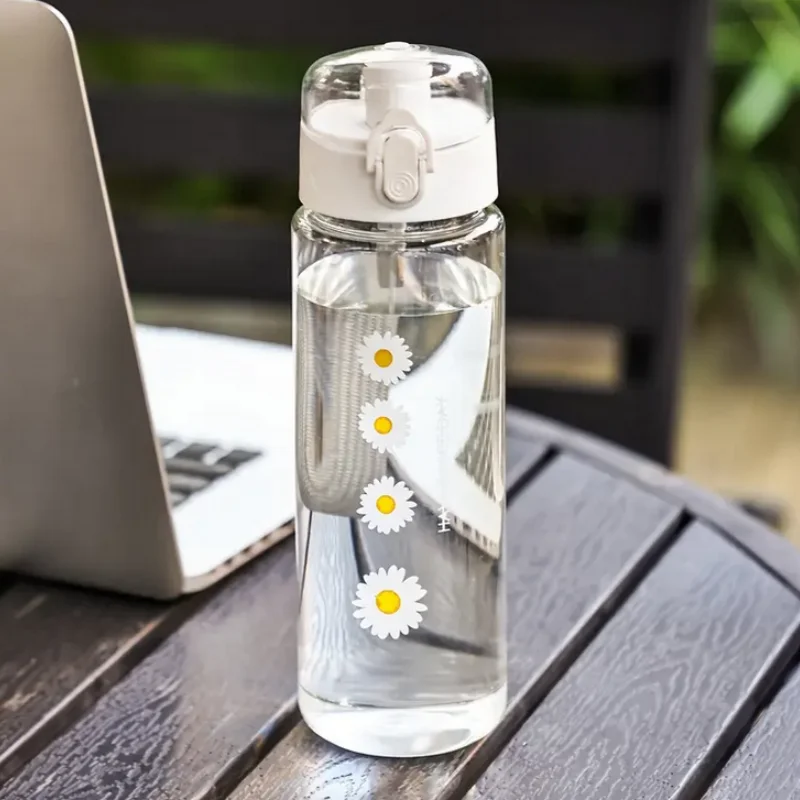 780ML Large Capacity Sports Transparent Water Bottle Leakproof Flower Plastic Drinking Bottles Outdoor Cycling Hiking Gym Jugs