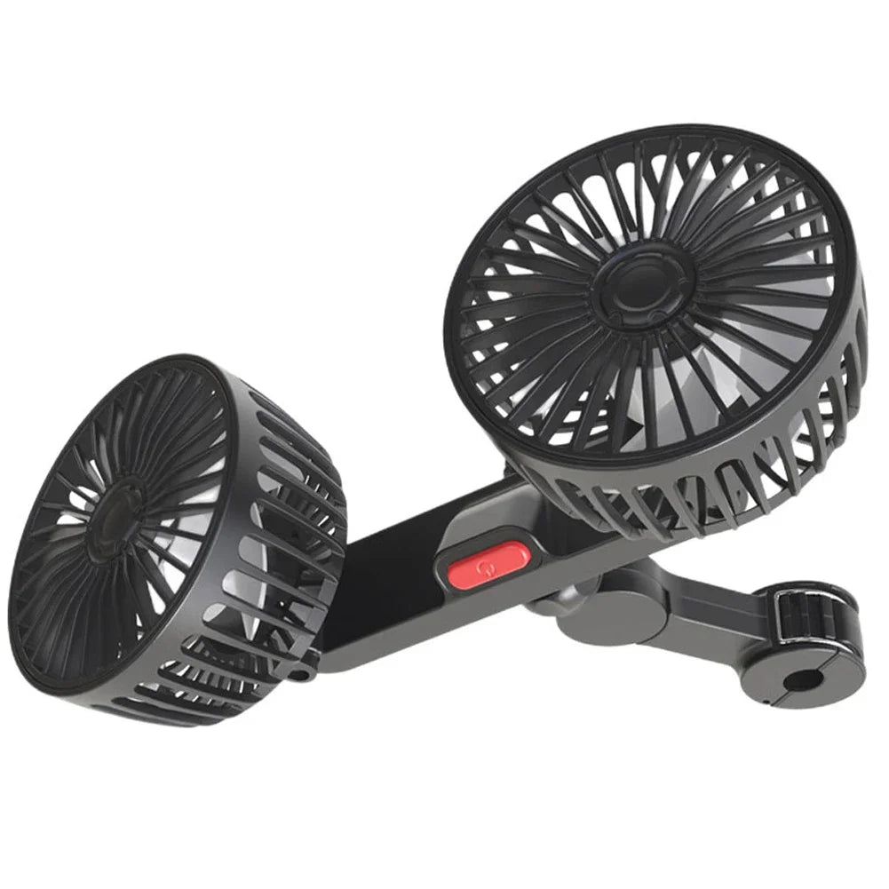 USB Charge Dual Head Fan Car Seat Back Cooling Fan Summer 360 Degree Rotation Auto Headrest Ventilation Fan Neck Cooler
