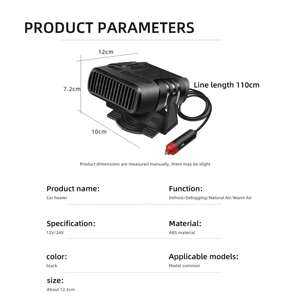 2 IN 1 Car Cooling & Heater Fan 12V 120W 24V 200W Auto Windshield Anti-Fog Electric Heating Dryer Defogging Demister Defroster