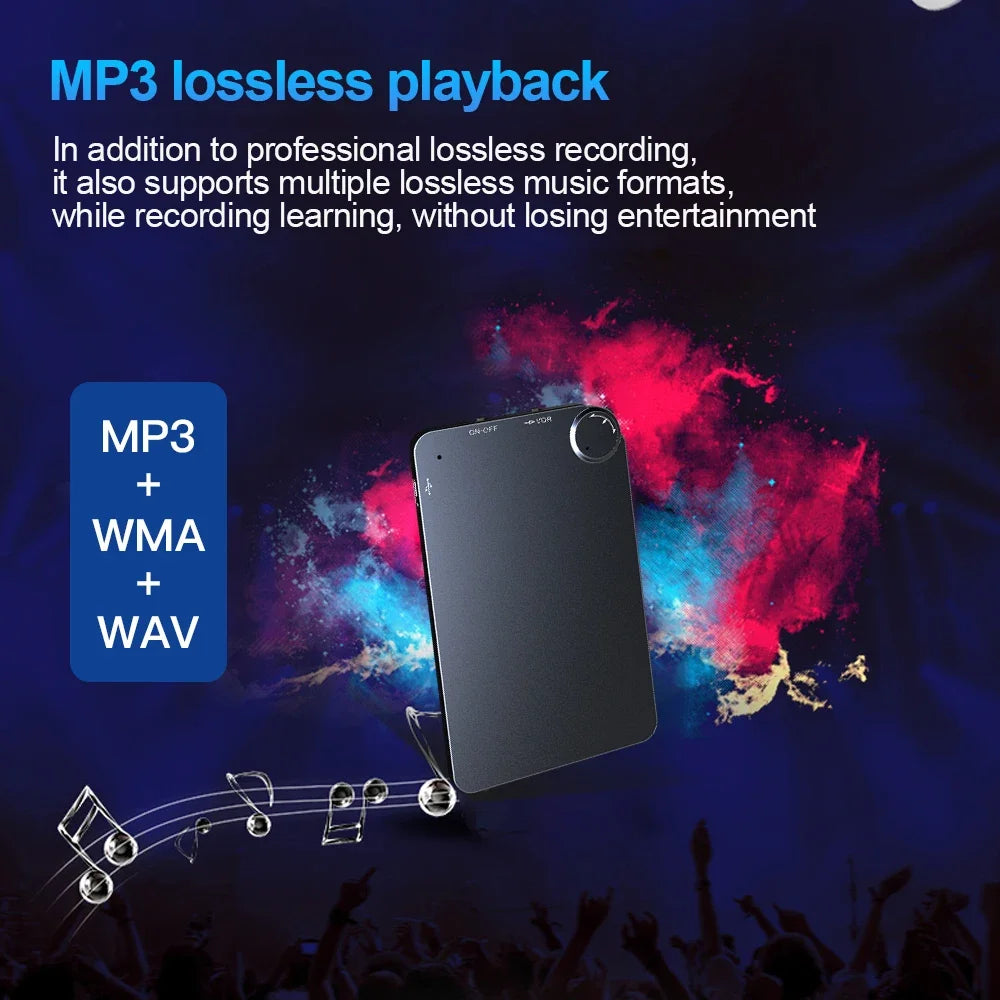 Capture every word clearly with this ultra-thin digital voice recorder—offering up to 150 hours of recording time in a sleek, compact design!