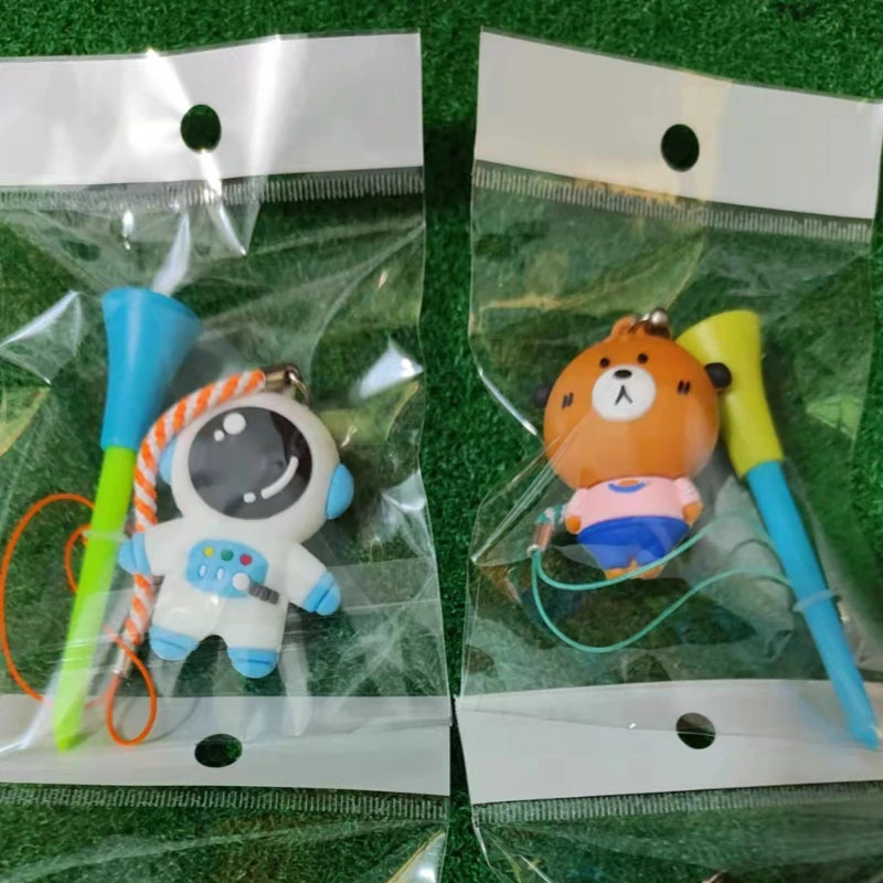 5pcs Golf Tees Random Color Rubber Nail Plastic Ball Seat with Anti Loss Rope Cartoon Pattern TA125