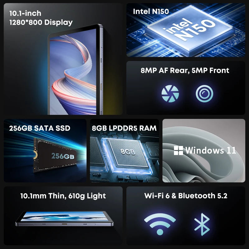 CHUWI Hi10 X1 Intel N150 2 IN 1 Windows Tablet Laptop UHD Graphics 10.1" LCD Screen 8GB DDR5 256GB SSD Tablets Windows 11 Wifi6
