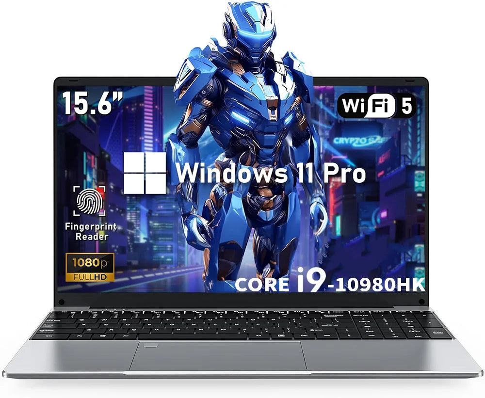 15.6' Laptop Computer Windows 11 Core I9-10980HK PC Gamer 16GB RAM Fingerprint Unlock Notebook Laptops Backlight Study Computer