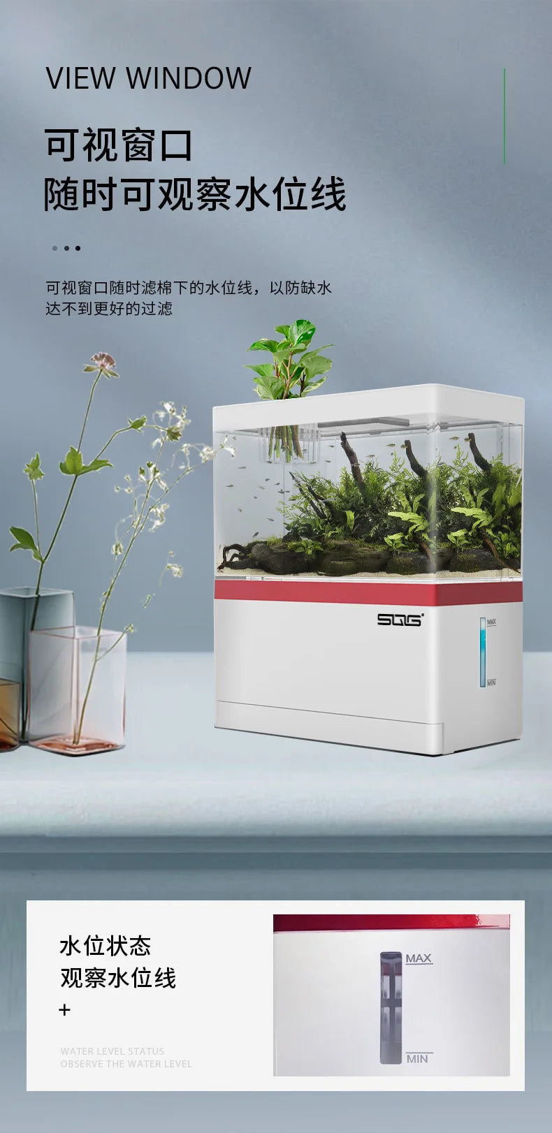 2026 mini fish tank Self circulating fish tank with charging filter desktop living room household water free ecological aquarium