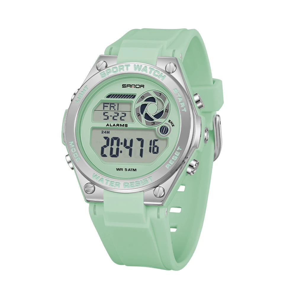 SANDA Durable Ladies Sports Luxury Brand Wristwatch Women TPU Strap Luminous Waterproof Week Date Digital Casual Watch
