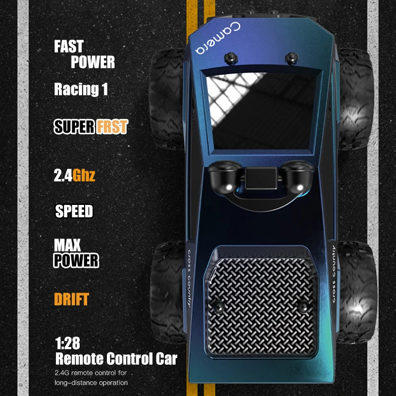 1:28 4WD Off-Road Remote Control Car with Camera, High Performance Big Foot RC Drift Racing Vehicle, Christmas Gift for Kids