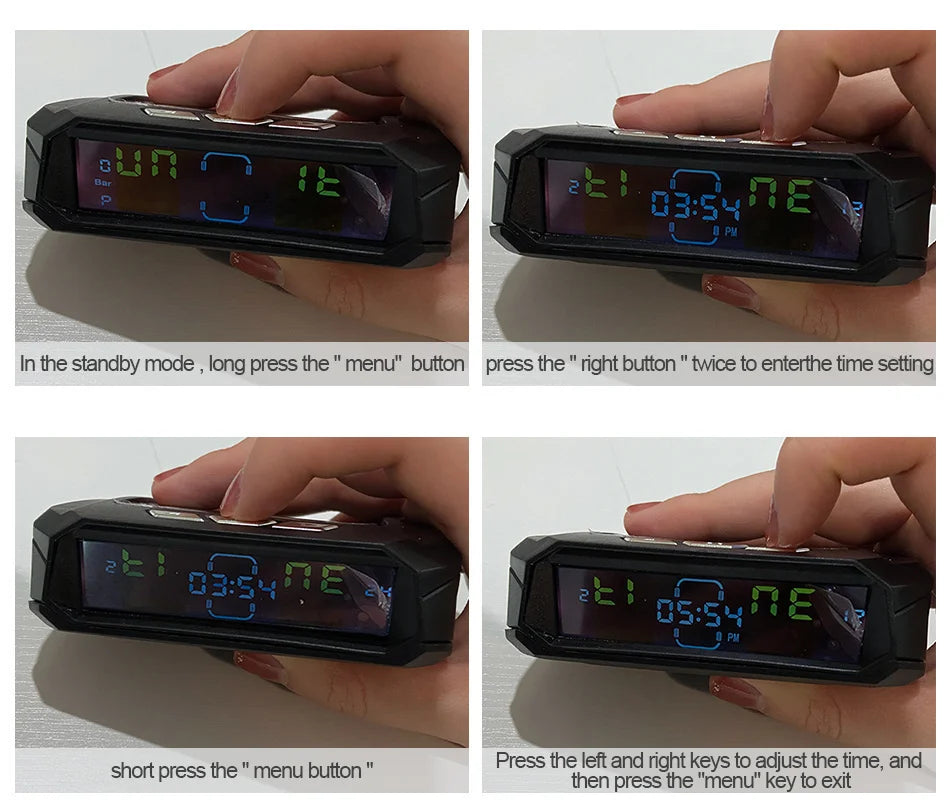 E-ACE Car TPMS Sensor 8 Bar Smart System For Car Truck With Car Electronic Clock Auto Intelligent System Solar Power LCD Display