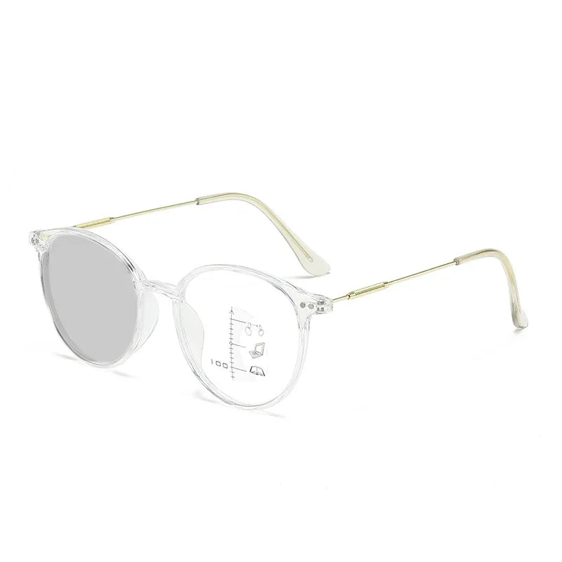 Smart Photochromic Reading Glasses Unisex Round Progressive Multifocal Presbyopia Eyeglasses Finished Near Far Bifocal Eyewear