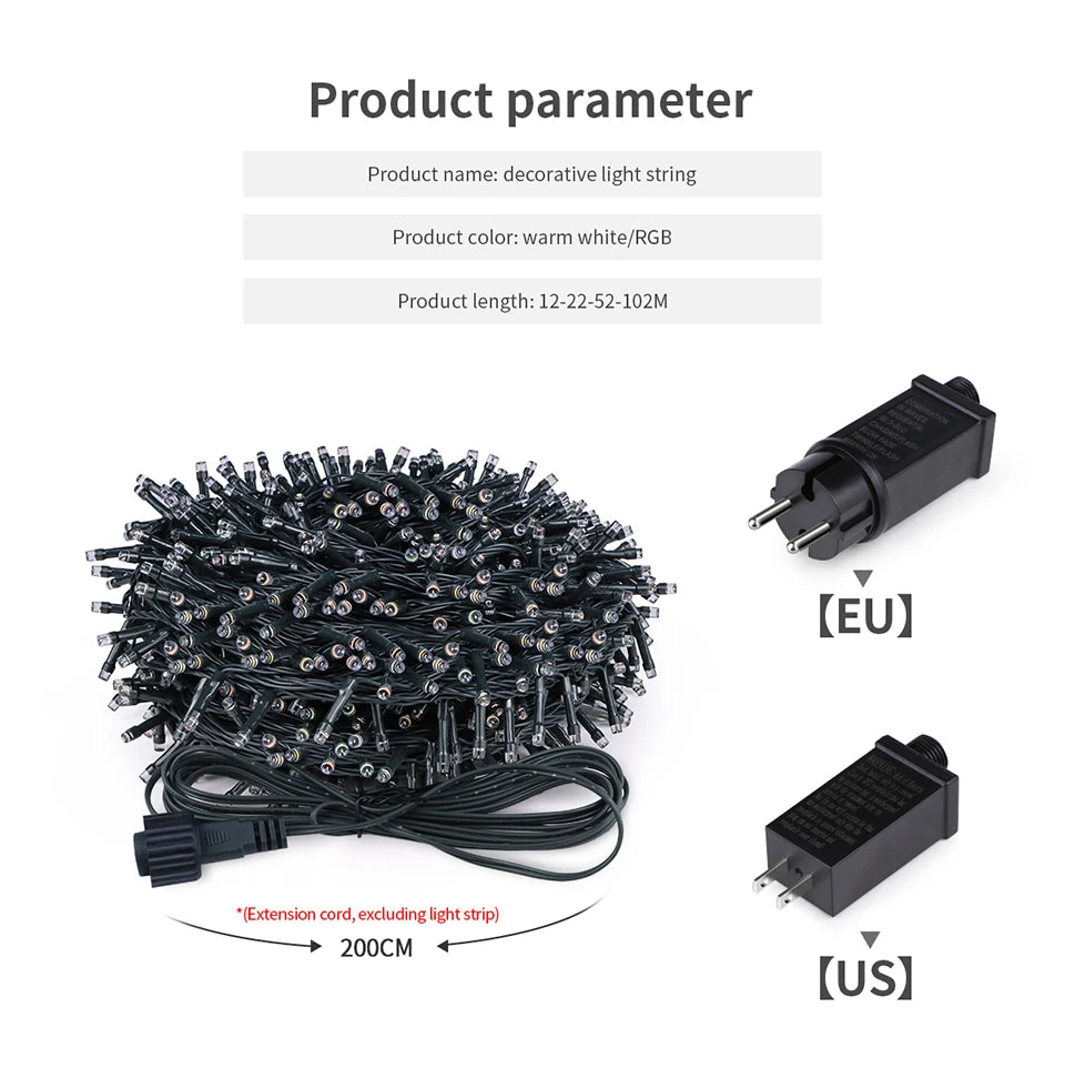 Outdoor Lights Garland 220V 110V US EU Plug Led String Light Waterproof Christmas Garden Wedding Decoration Xmas Light 10m -100m
