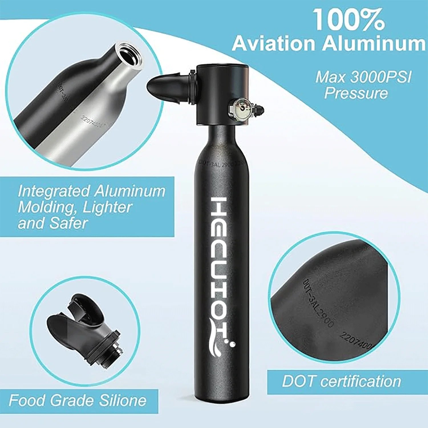 HECUIOI Mini Scuba Tank Diving Equipment 0.5L Outdoor Oxygen Scuba Diving Tank 5-10 Minutes Cylinder Snorkeling Set Hand Pump