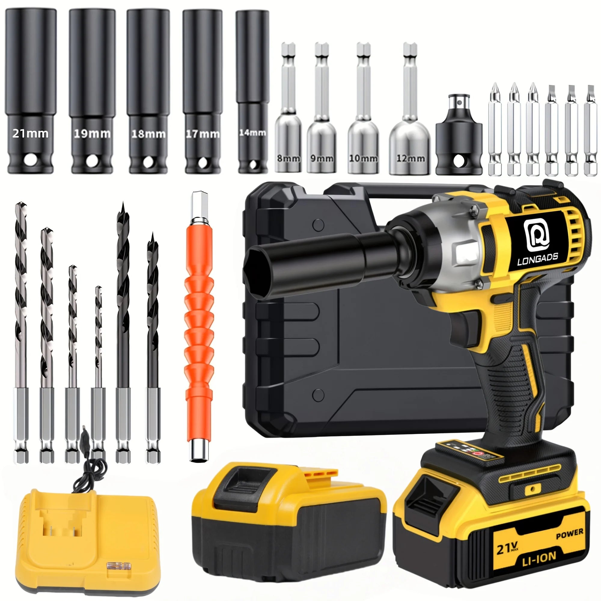 Cordless Impact Wrench - 590Ft-lbs (800N.m) Brushless 1/2 inch, 3300RPM High Torque Impact Gun, 2x 4.0Ah Battery, Charger & 4 Sockets, Electric Impact Wrench for Car Home