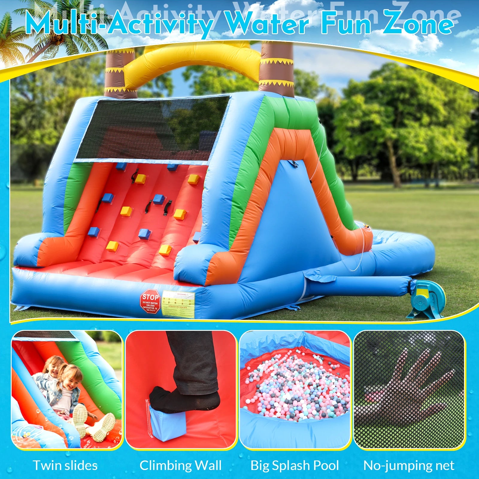 Inflatable water slide, Commercial Bounce House with Water Slide PVC and a 950W Air blower Children's playground bubble pool