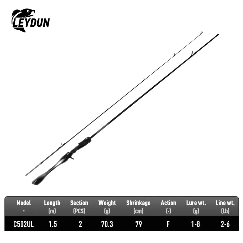 LEYDUN Black Creek Fishing Rod 2 Section Spinning Casting 1.5/1.68/1.8m Travel Rod Baitcasting Ultralight Carbon Fiber Pole Rod