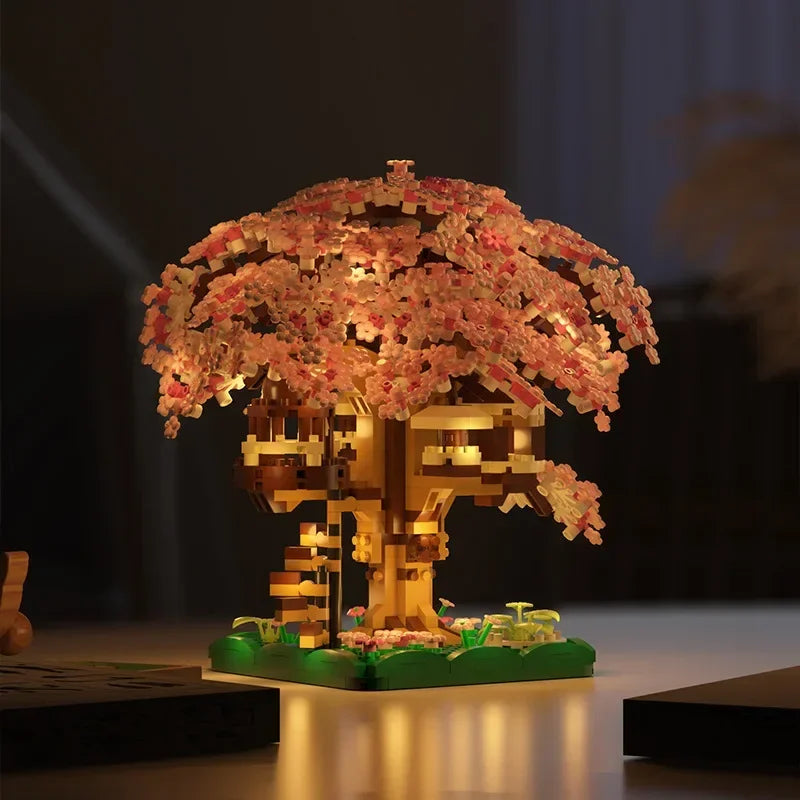 DIY Purple Romantic Cherry Blossom Flower Pink Tree House Assembly Building Blocks Classic Model Miniature Bricks Sets Kid Gifts