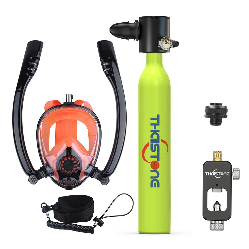 THAISTONE Diving Tank with Snorkel Mask 0.5L Mini Scuba Portable Lungs Oxygen Cylinder Full Face Diving Mask 5-10 Mins