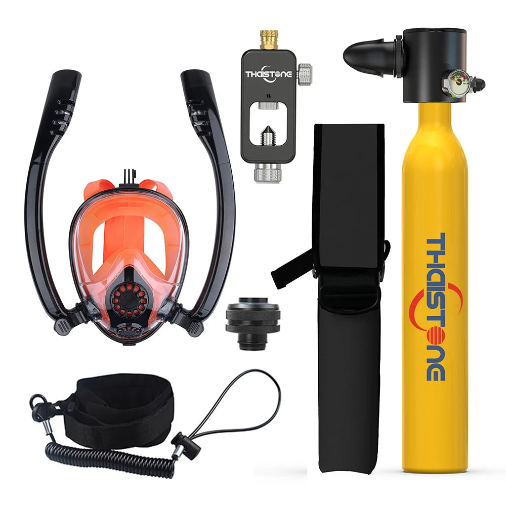THAISTONE Diving Tank with Snorkel Mask 0.5L Mini Scuba Portable Lungs Oxygen Cylinder Full Face Diving Mask 5-10 Mins