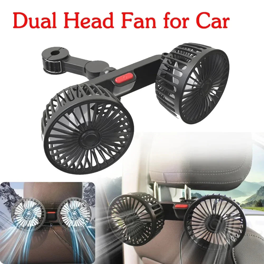 USB Charge Dual Head Fan Car Seat Back Cooling Fan Summer 360 Degree Rotation Auto Headrest Ventilation Fan Neck Cooler