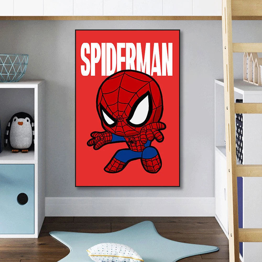 Frameless Marvel Superhero Wall Art Posters SpiderMan Iron Man Avengers Cartoon Canvas Painting Print Modern Kid Room Home Decor