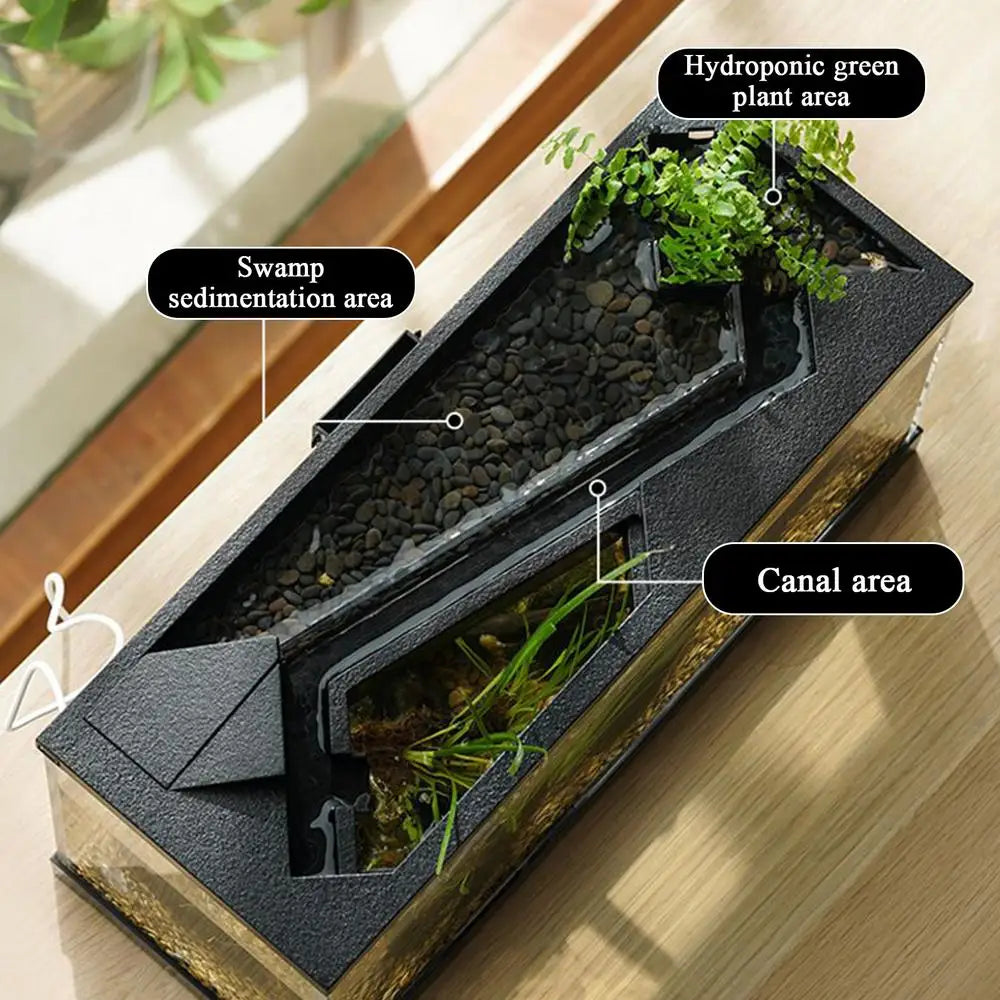 Small Fish Tank Acrylic Clear Desk Aquarium with Filter Fish Tank Starter Kits with Air Pump for Tabletop Living Room Studio Dec