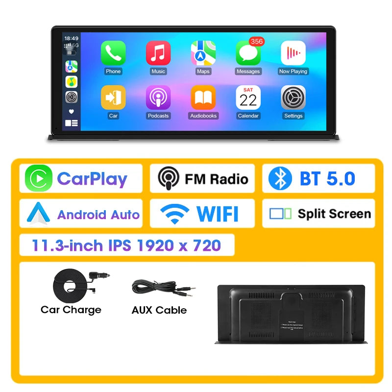 Develuck 11.3" Car Stereo Wireless Carplay Android auto Video with Rear Camera GPS Navigation Car Audio Receivers Dual Bluetooth