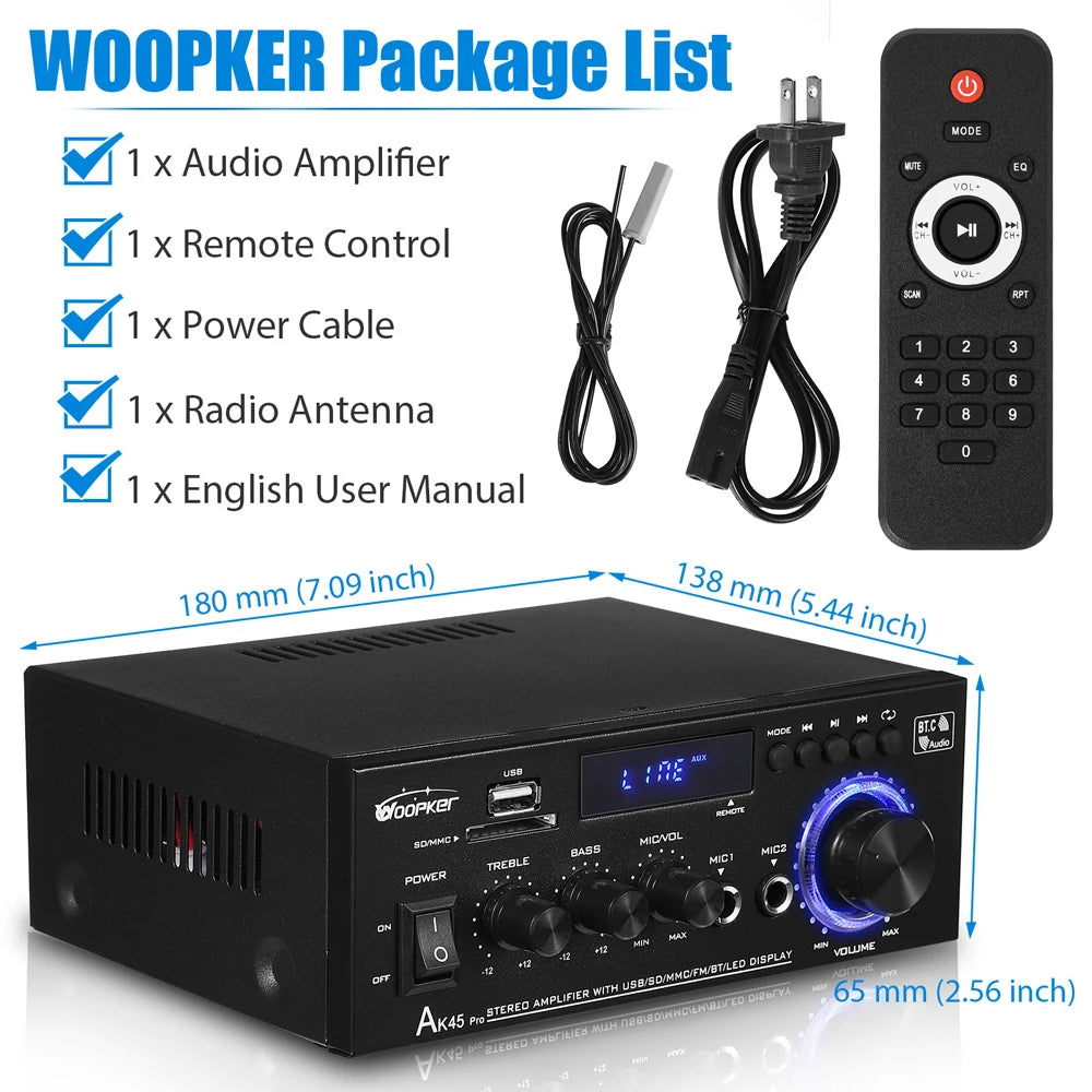 Speaker AK45 PRO New 12V 220V 110V  HiFi Digital Amplifier Max Power 90Wx2 Channel 2.0 Bluetooth Surround Sound AMP