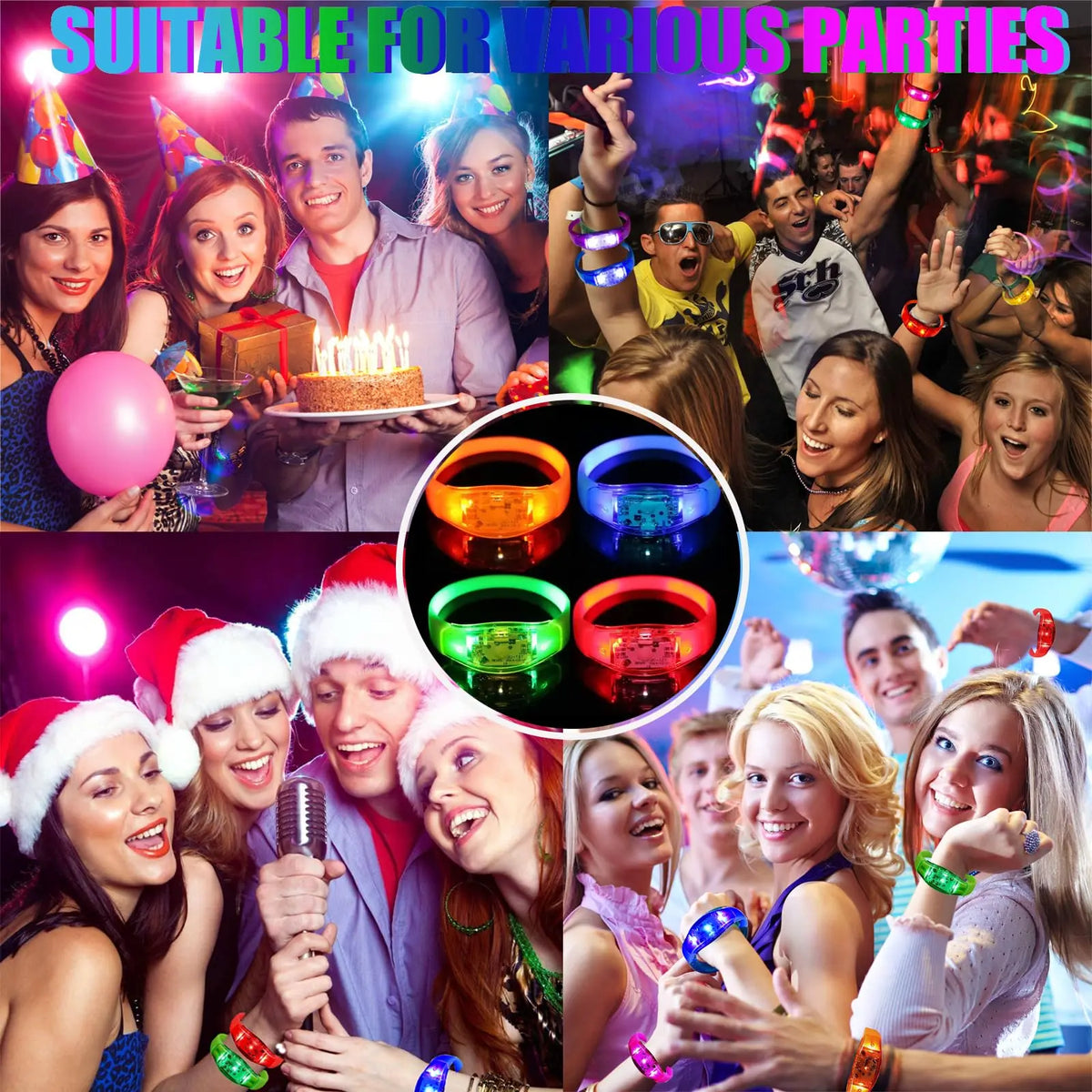 10-300PC LED Glow Bracelets Sound Activated Flashing Light Up Bracelet Luminous Bracelet for New Years Eve Music Control Concert
