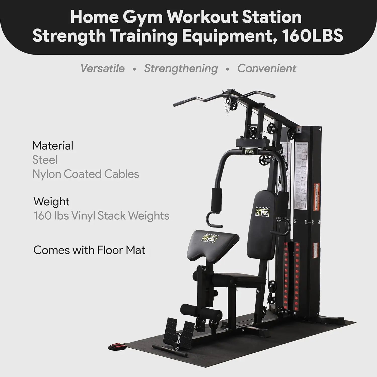 Multifunctional Steel Frame Home Gym Machine with Floor Mat – Strength Training Workout Station with 160-Pound Weight, Custom