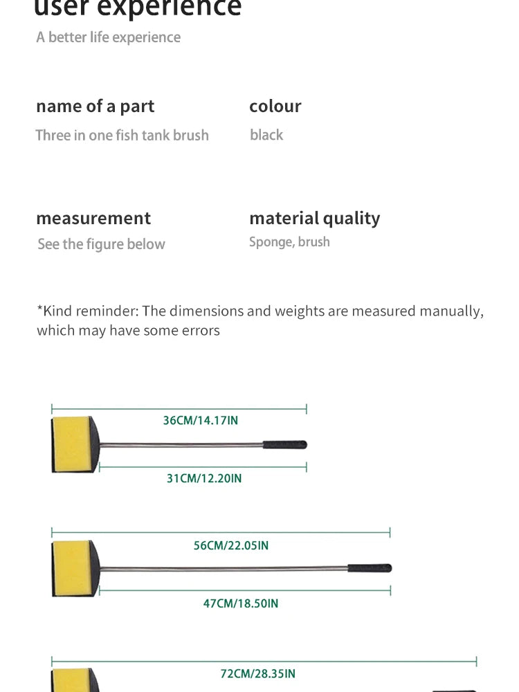 Fish Tank Brush Long Handle Brush Double-sided Cleaning Brush Aquarium Cleaning Tools