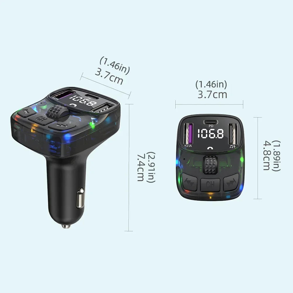 Bluetooth 5.3 FM Transmitter Car Charge Handsfree Charge Radio Modulator MP3 Player with PD15W Super Quick Charge Adapter