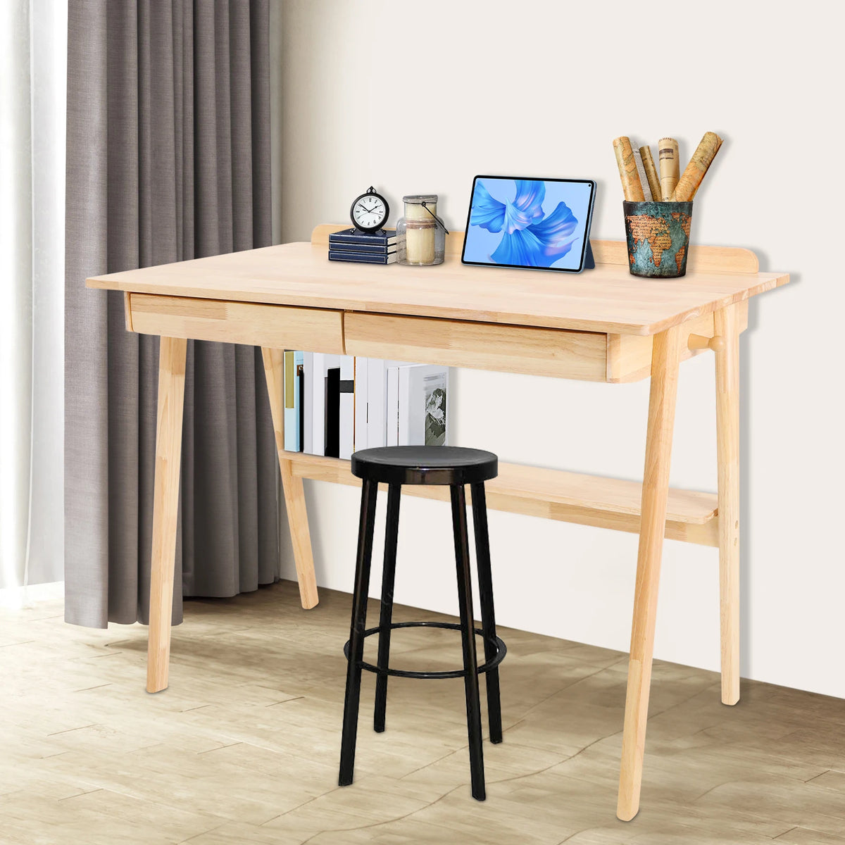 Floor Standing Desk with 2 Drawers Desk for Bedroom Writing Computer Desk