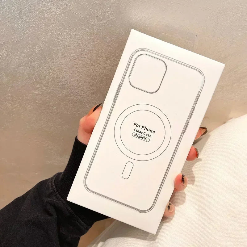 Magnetic Wireless Charging Phone Case For iPhone 16 15 14 13 12 11 ProMax mini X XR XS 7 8Plus Clear Cover