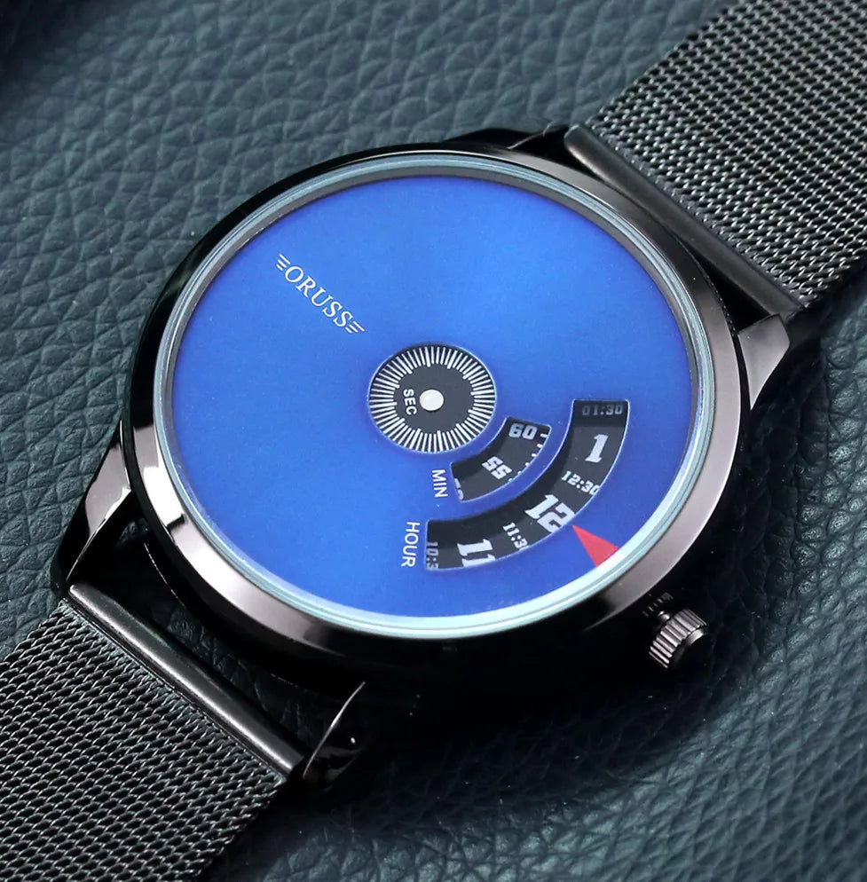 1pcs Elegant Men's Quartz Watch Fashion Business and Sports Design Blue Dial