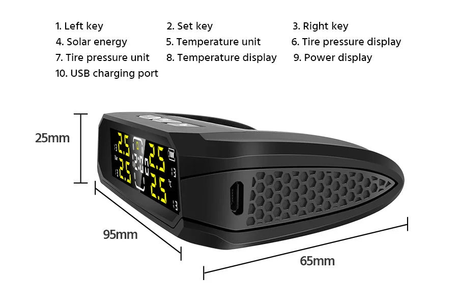 E-ACE Car TPMS Sensor 8 Bar Smart System For Car Truck With Car Electronic Clock Auto Intelligent System Solar Power LCD Display