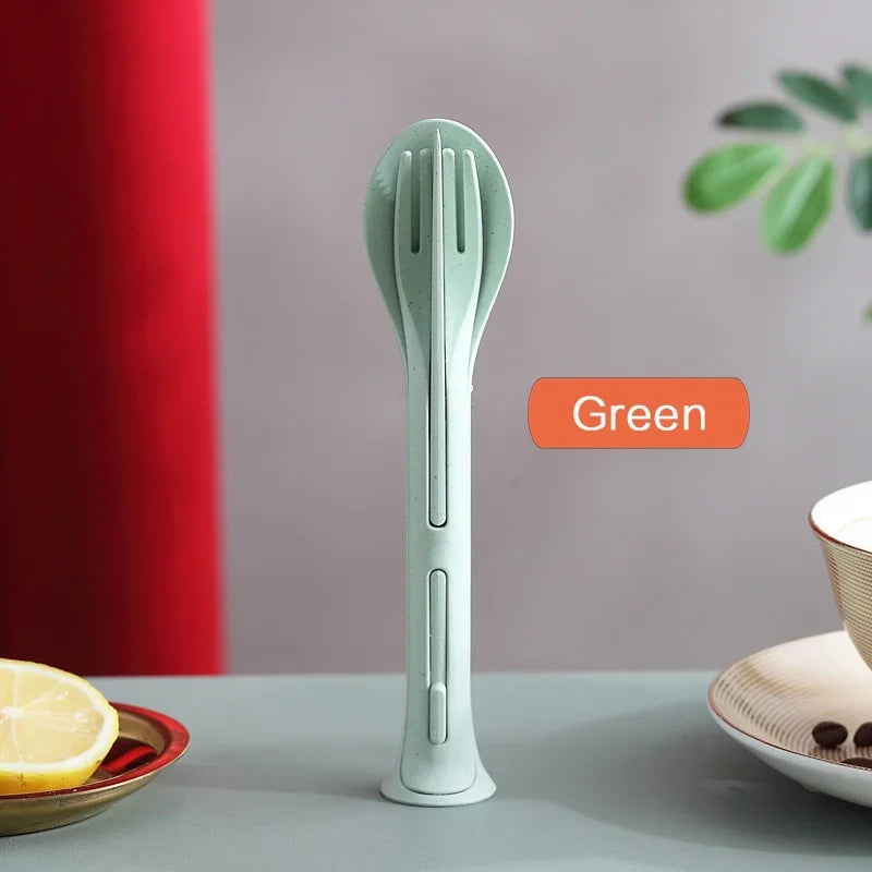 3Pcs Portable Tableware Set Wheat Straw Dinnerware Detachable Cutlery Travel Tableware Picnic Dinnerware Set Camping Cutlery Set