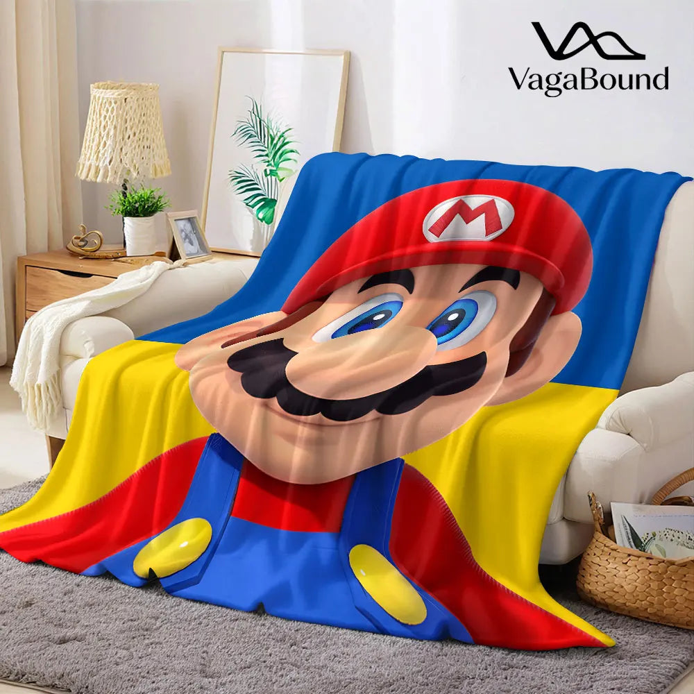 Cartoon M-Mario-s Printed Blanket Suitable for Sofas Beds Offices Travel Camping Chairs Warm Plush Blanket