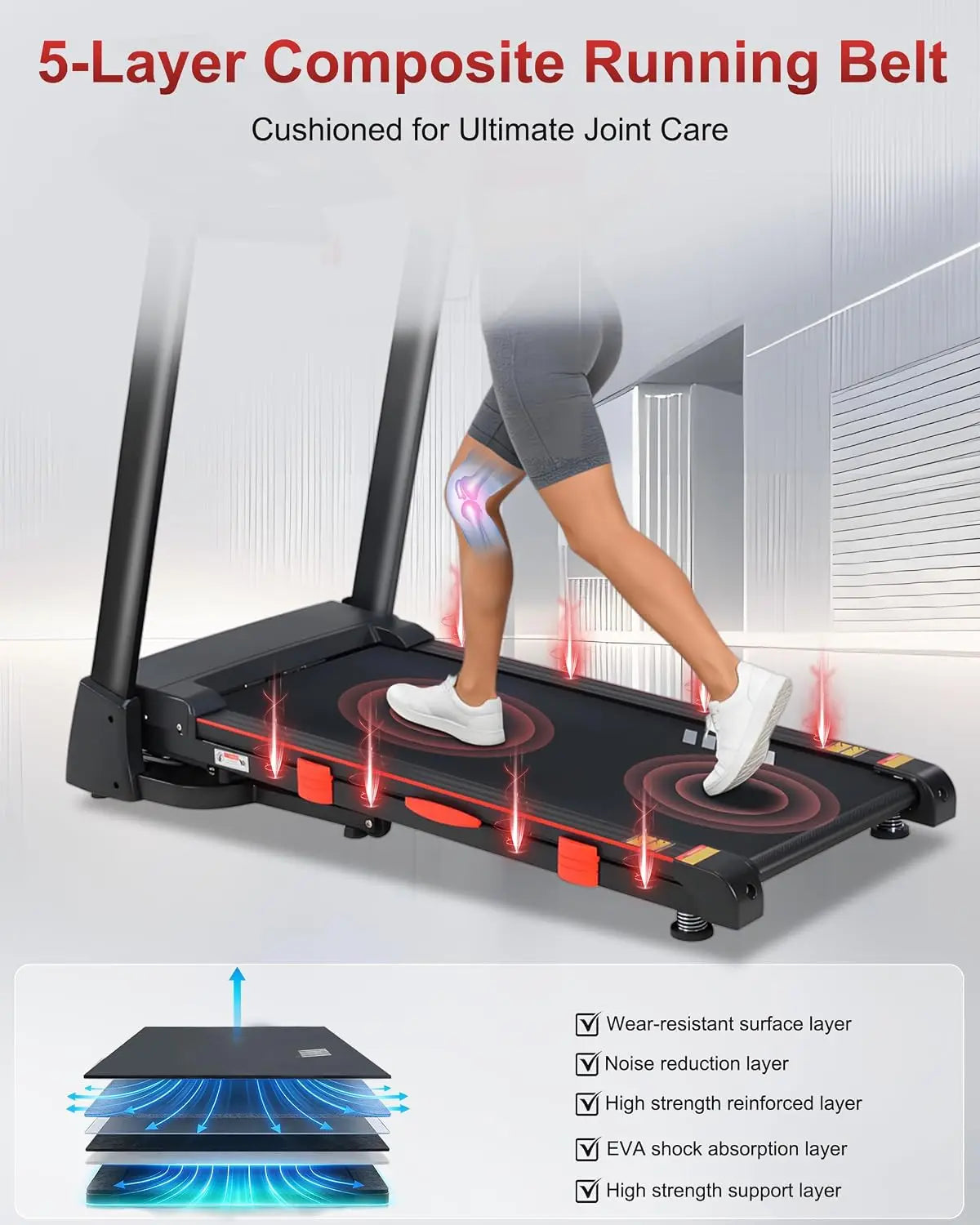 Treadmill with Incline,15-Level Auto Incline, 18" Wide Belt, 350lb Capacity, 3HP, 0.5-10 MPH, 36 Programs Running, Customized