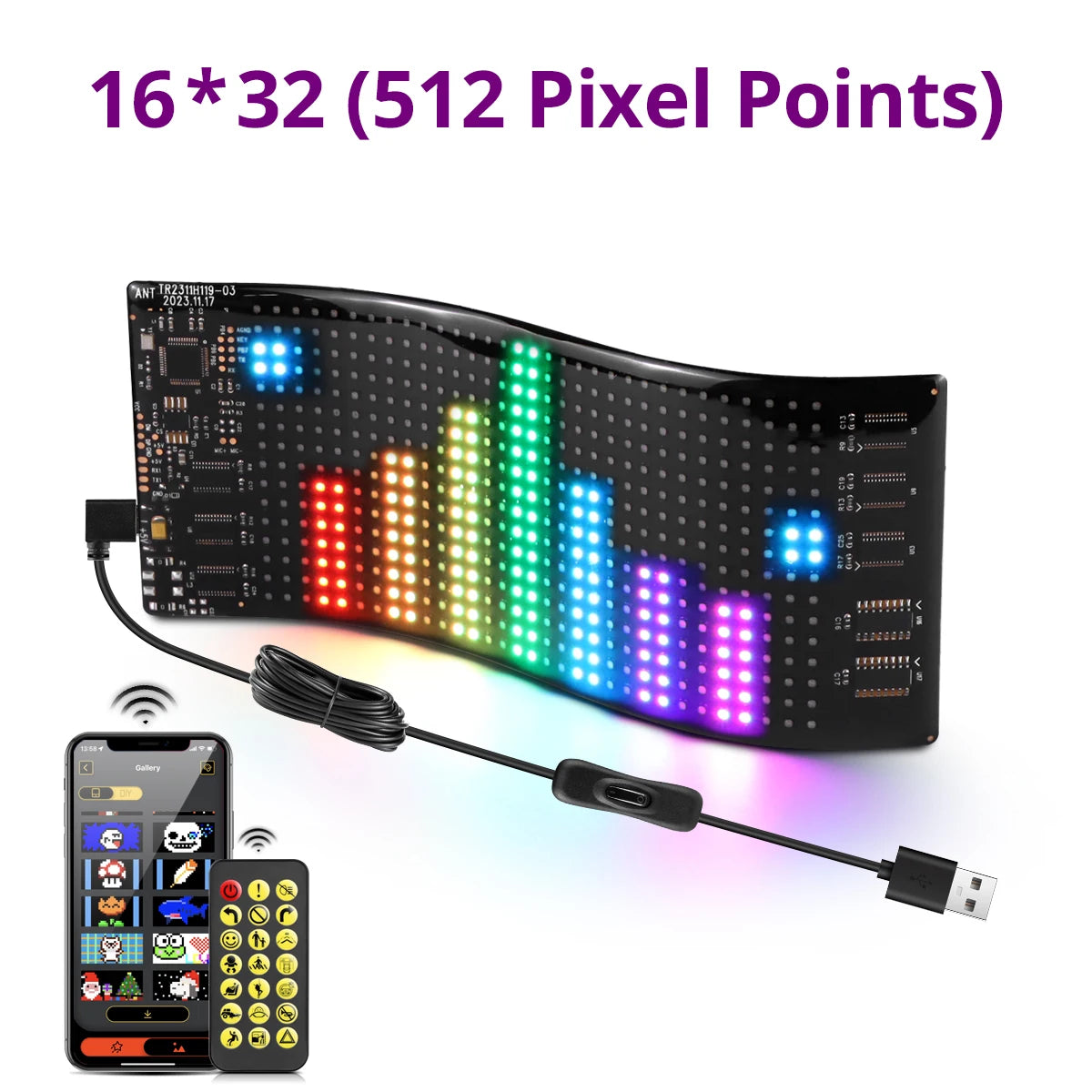 16x96 LEDs Matrix Pixel Panel,Scrolling Bright Advertising LED Signs Lights,USB Flexible 5V LED Car Sign Bluetooth App Control