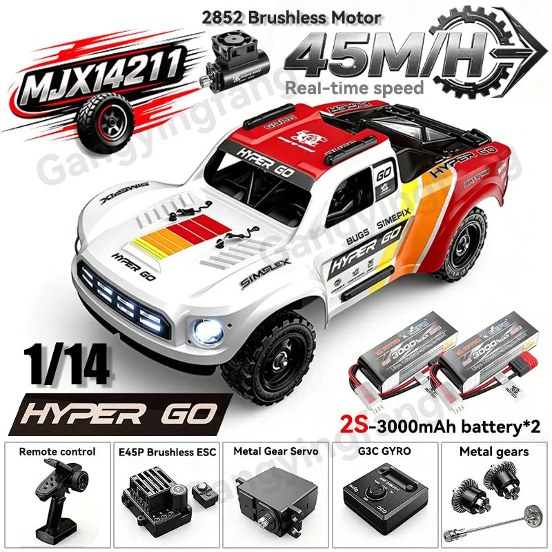 HYPER GO MJX14303 14304 1/14 Scale Brushless RC Car 2.4G Remote Control 45km/h High Speed Off-road 4WD RC Truck Hobby Toy