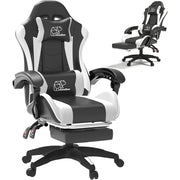 Computer Gaming Chair, Ergonomic Gaming Chair, Leather Office Chairs with Foot Rest, Back Recliner Height Adjustable White+Black