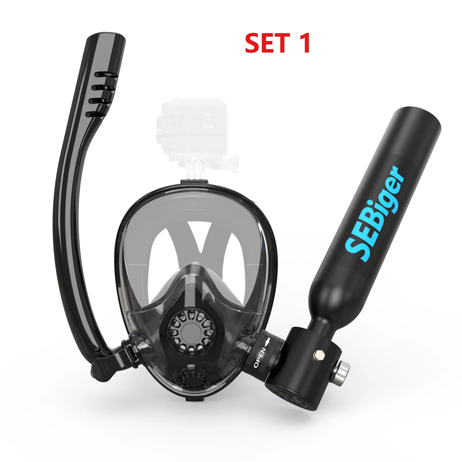 SEBIger 0.5L Diving diving tank Set and Full Face Mask for Beginner Swimmers,5-10 minutes underwater,Reusable,outdoor traveling