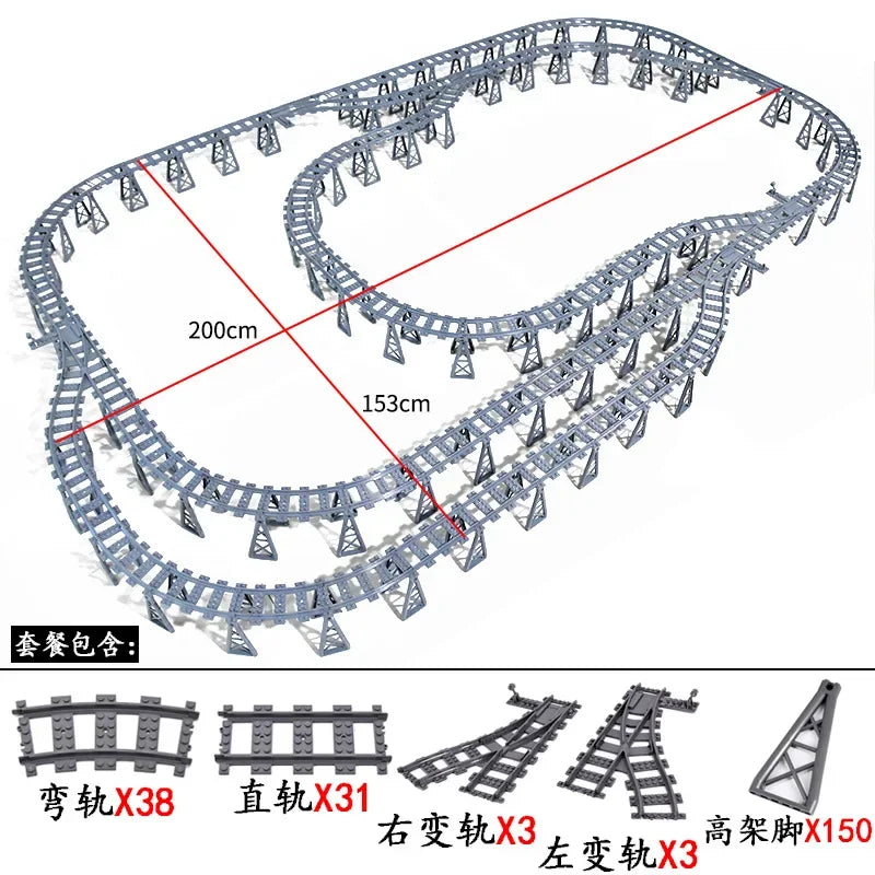 DIY Train Track Combination MOC Railroad Bridge Building Blocks Cross Track Bricks Toys Rail Car Scene Compatible With LEGO