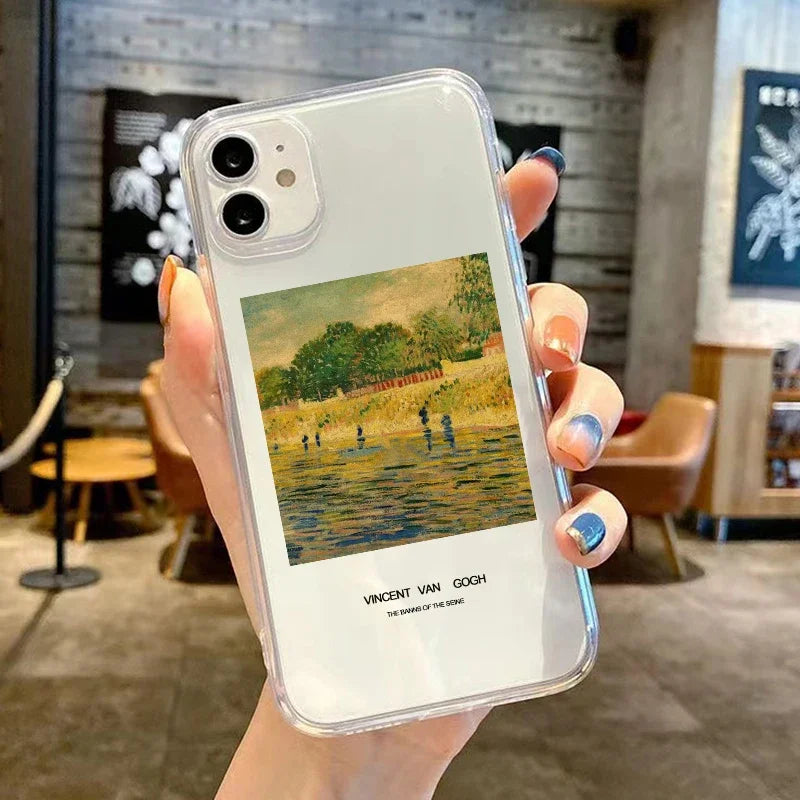 Retro Van Gogh Oil Painting Phone Case For iPhone 11 14 15 Pro Max 12 Mini 13 SE20 7 16Plus X XS XR Transparent Soft Cover Shell