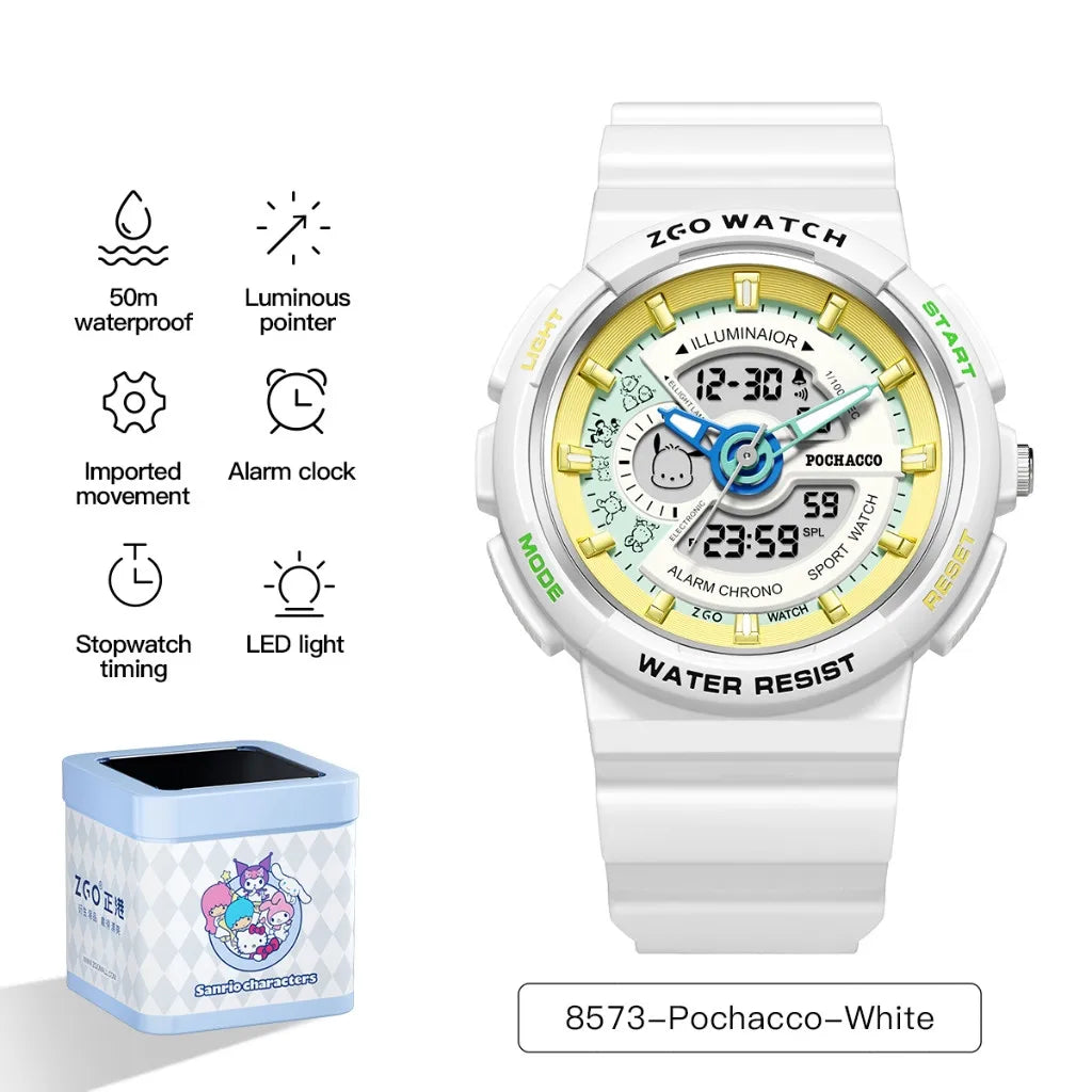 ZGO Sanrio Hello Kitty ladies' digital watch multi-functional dual-display waterproof sports watch for students gift 8573