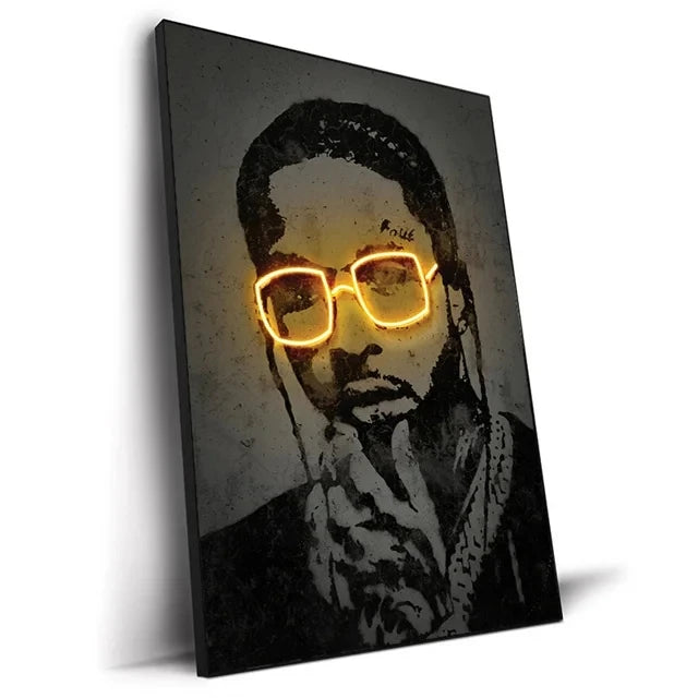 Abstract Neon Rapper Star Posters 2Pac Hip Hop Singers Wall Art Pictures Graffiti Canvas Painting Home Room Bar Decor NO LED